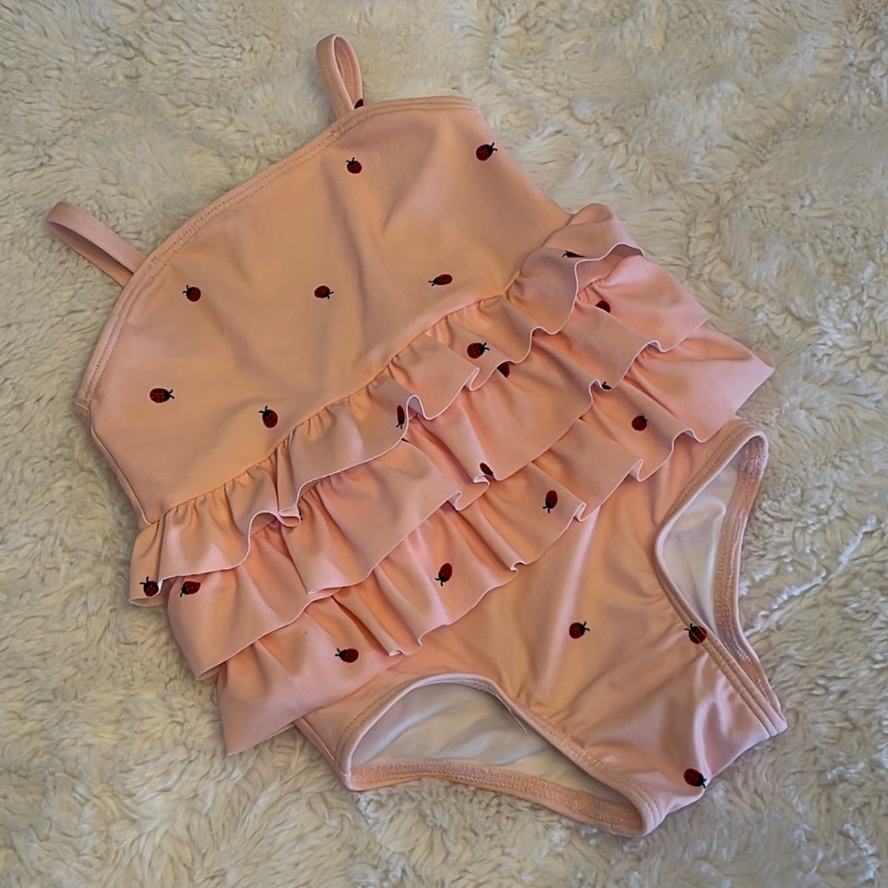 Pink Tucker + Tate Baby Swimsuit with~ ladybugs and ruffles